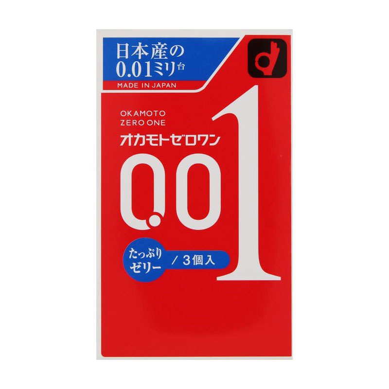 Okamoto Zero One condoms Plenty of Jelly | 冈本001避孕套 增量润滑 3 pcs