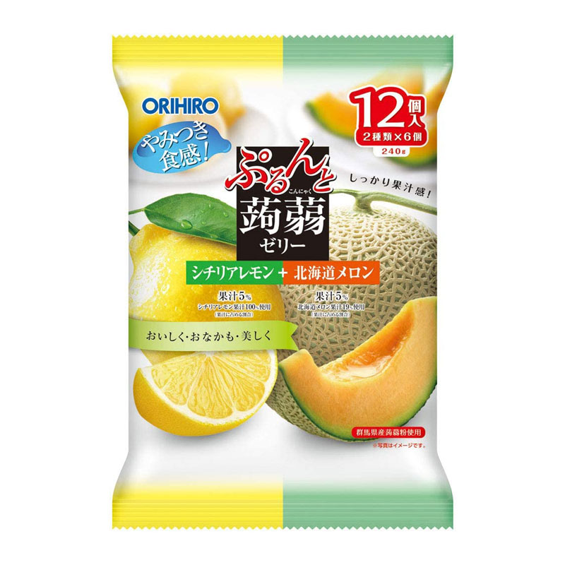 Orihiro-Konjac Jelly (Lemon+Hokkaido Melon) | 立喜乐蒟蒻果冻(柠檬＋北海道甜瓜) 20g×12个