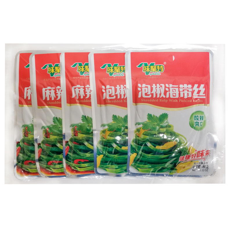 WJT-Pickled Vegetables | 味聚特五连包海带丝(麻辣3泡椒2) 300g