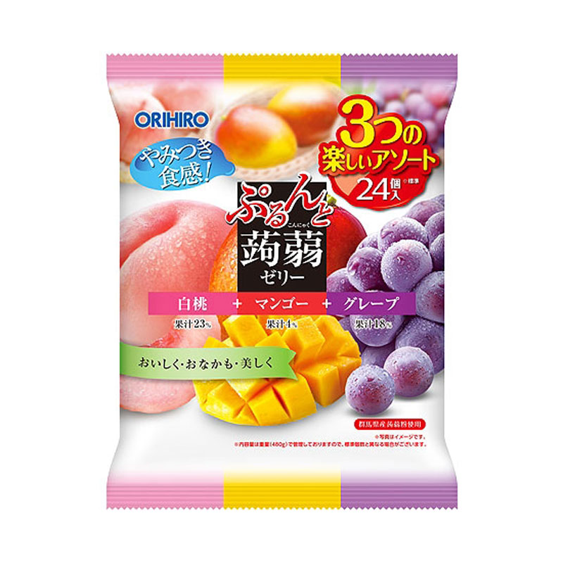 ORIHIRO-Konjac Jelly(White Peach + Mango + Grape Flavor) | 立喜乐蒟蒻果冻(白桃+芒果+葡萄口味) 480g(20g×24p)