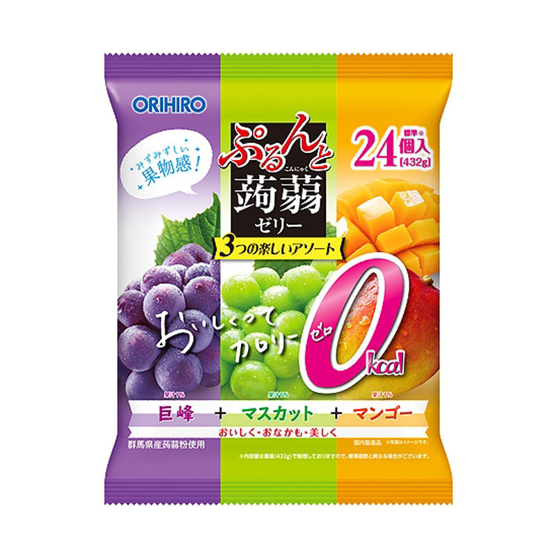 ORIHIRO-Konjac Jelly(Kyoho+Muscat + Mango Flavor) | 立喜乐蒟蒻果冻(巨峰葡萄+麝香葡萄+芒果口味）432g(18g×24)